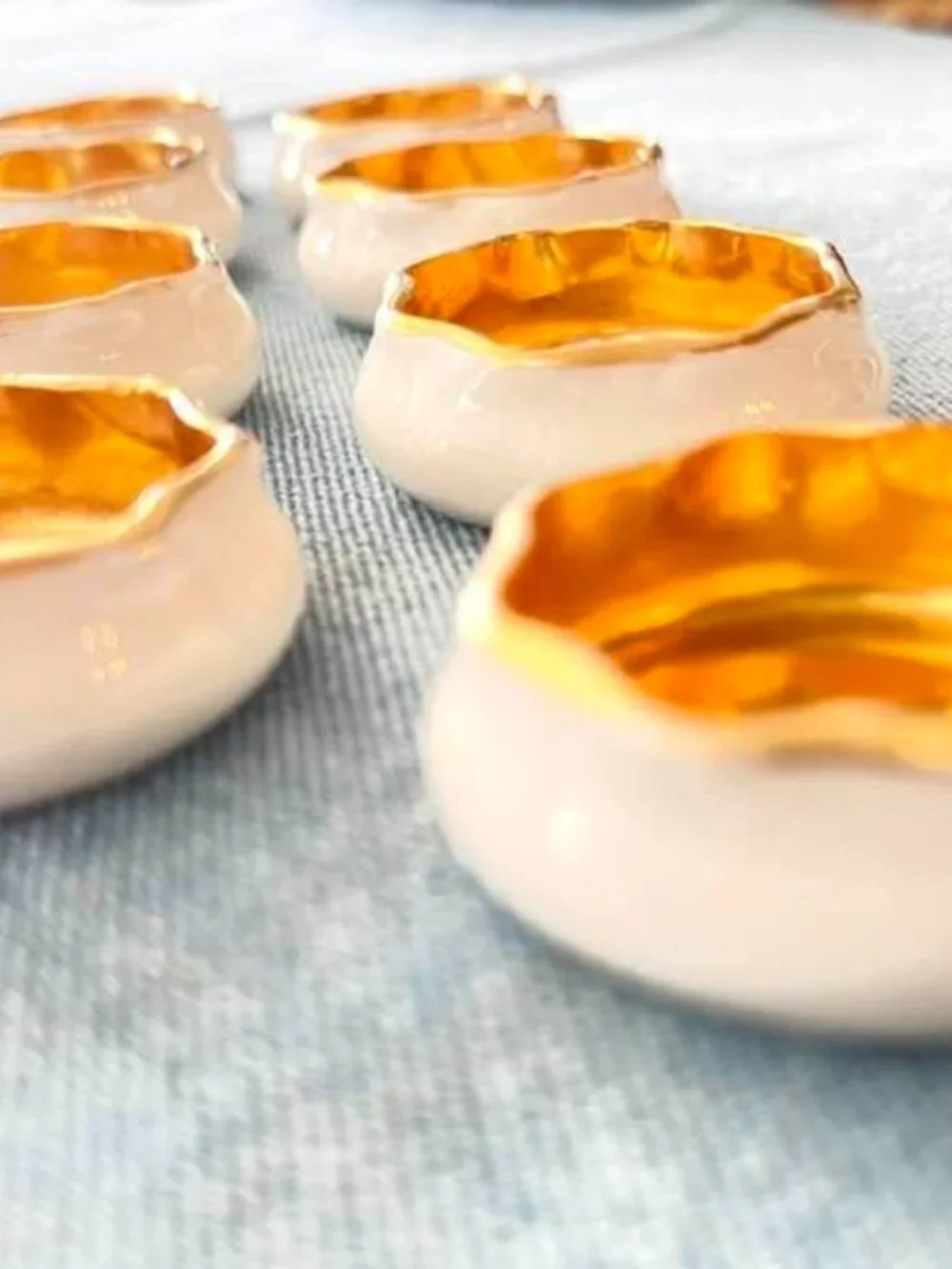 Antique Belleek Ceramic & Gold Salt Cellars, set of 8